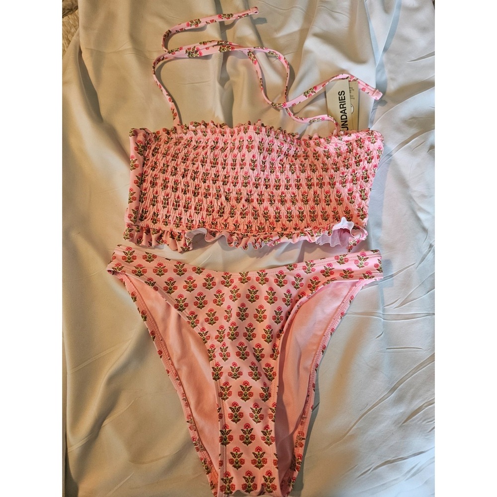 No Boundaries 2 Piece Swimsuit Women's Sz Small High Leg Bikini Bandeau Top NWT
